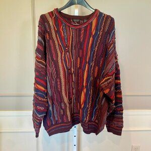 Vintage 90s Cellinni 4X Men's 3D Knit Sweater Cosby Bold Vibrant Coogi retro